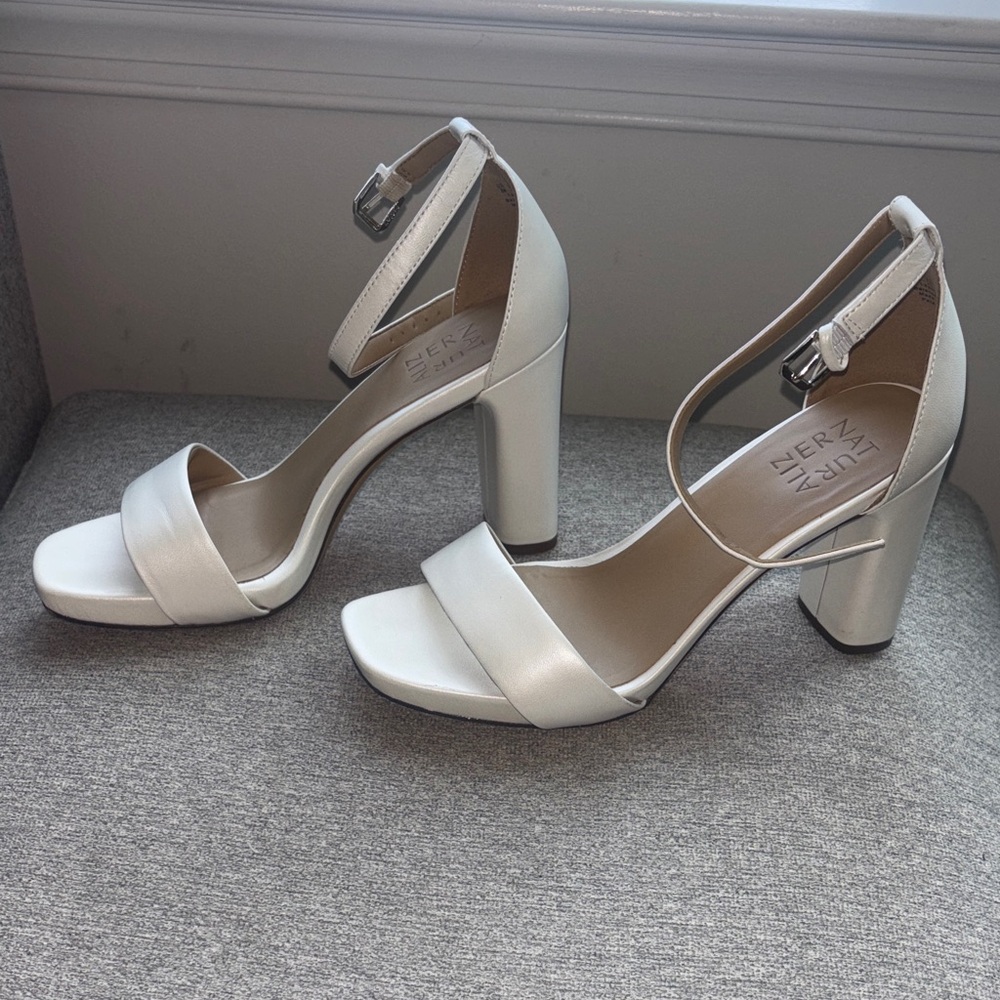 Naturalizer White Block Heel Sandals